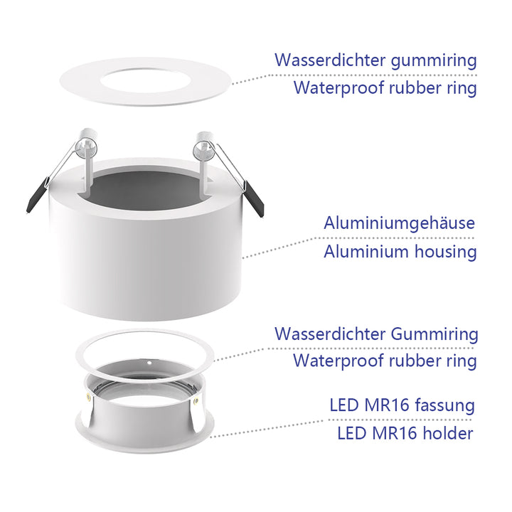 IP44 Recessed round white ceiling housing with flush rigid module bracket - TILLUME